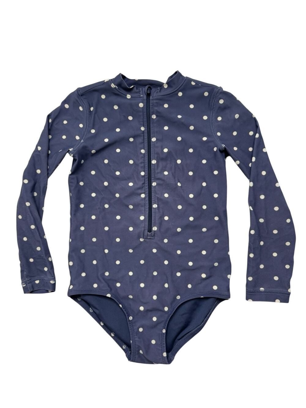 PRIMARY Blue Dot Long Sleeve Zip Bathing Suit Size 4-5 Girls Sun Safe Polka